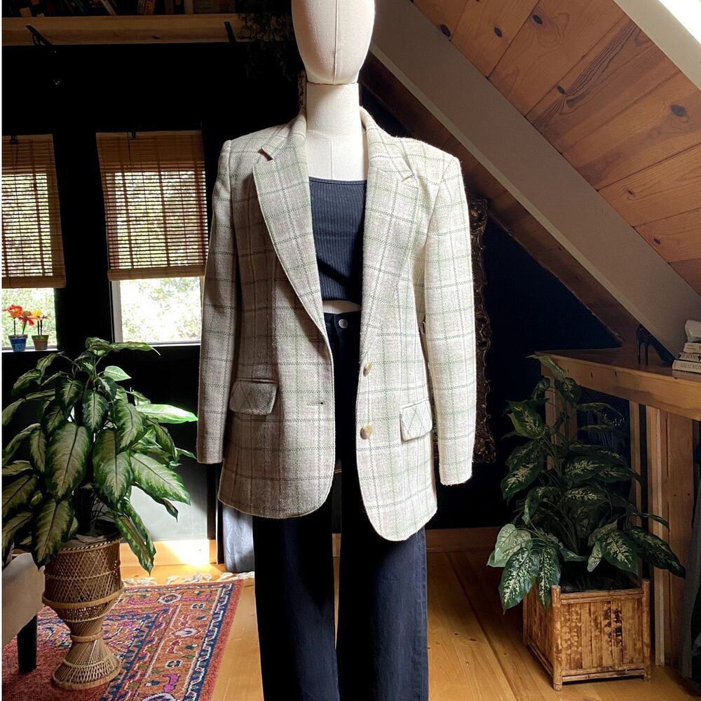 Vintage Blazer Wool Green Plaid